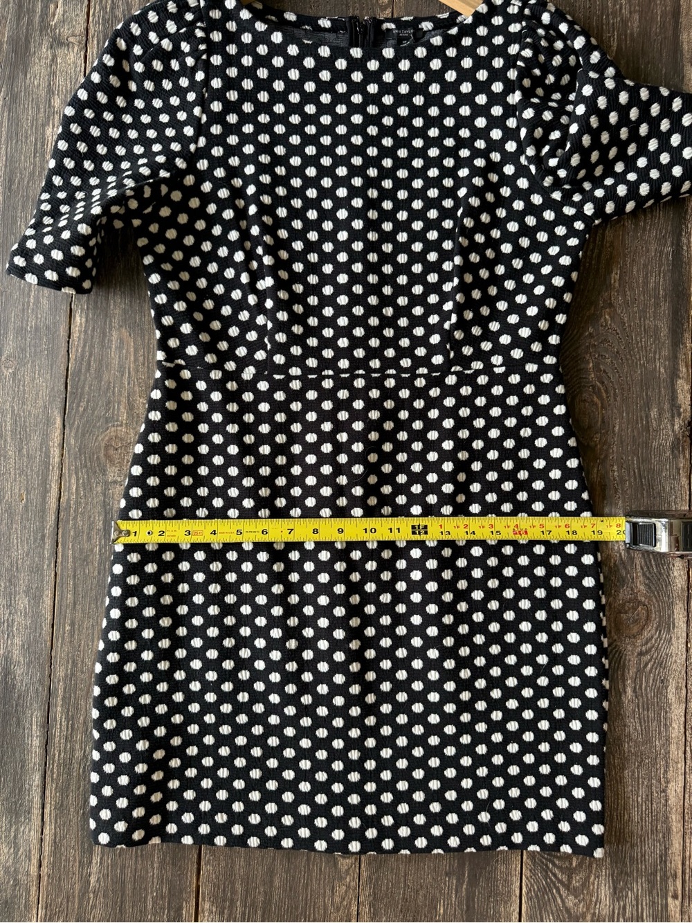Ann Taylor Polka Dot Pleated Puff Sleeve Sheath Dress Size 10P Black White - Picture 7 of 10